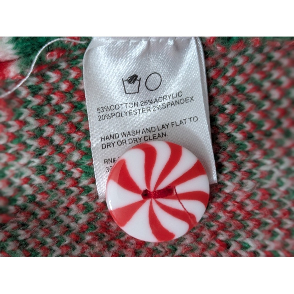 TipsyElves Peppermint Cropped Cardigan Sweater Large Buttons Ugly Christmas - Picture 3 of 8